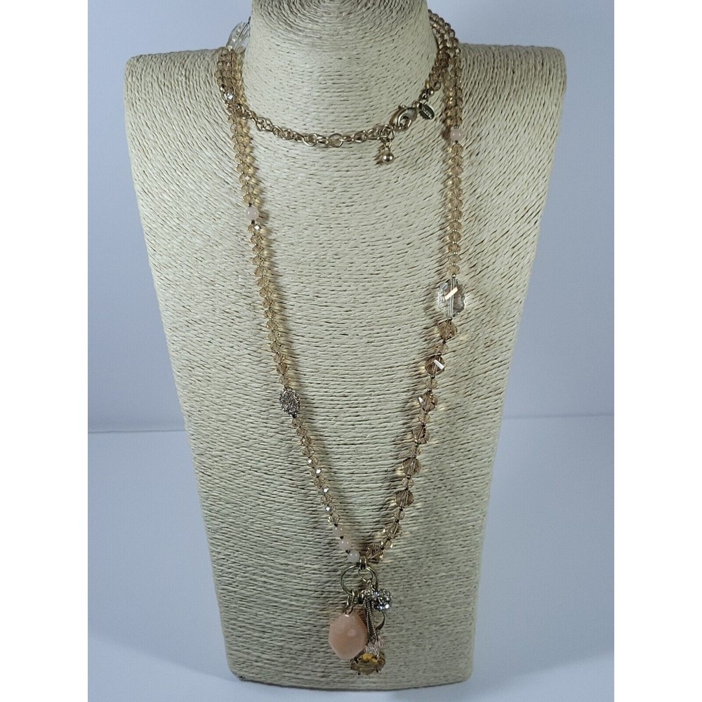 Chico’s Crystals Gold Tone Light Pink Faux Stone Charms Rhinestone Necklace